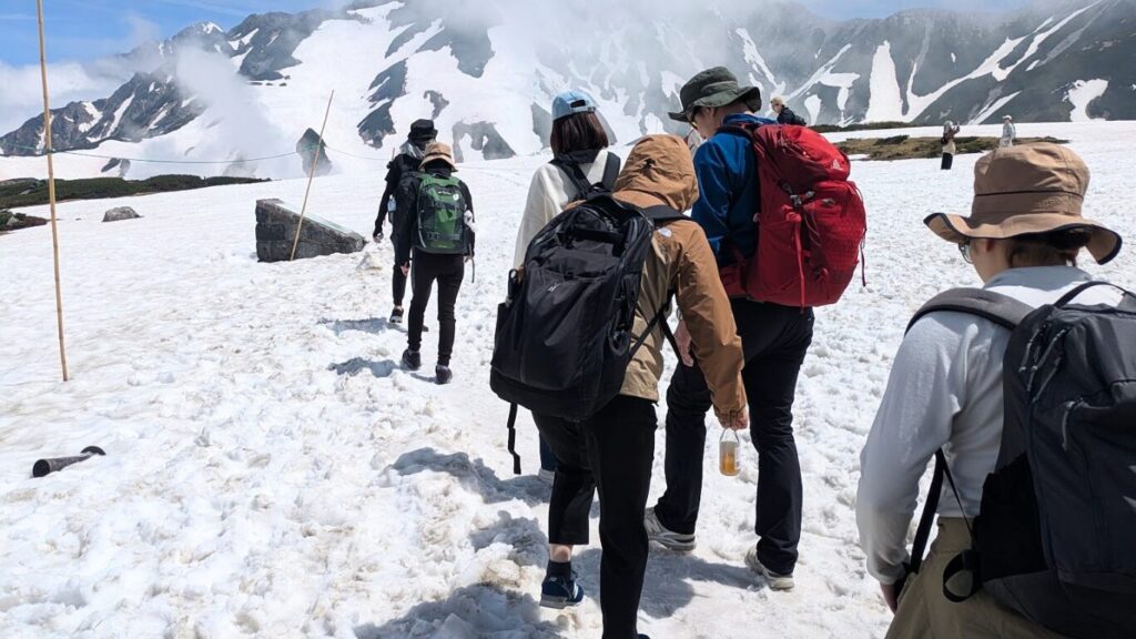 Visitors enjoying a walk on the snow plain in Murodo, Tateyama - Japan Navi Journey